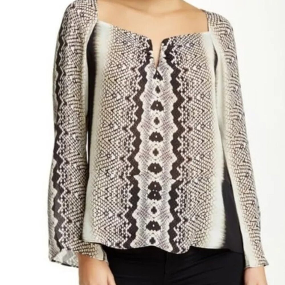 Nicole Miller Artelier 100% Silk Blouse 'Anaconda' Snakeskin Print Open Back